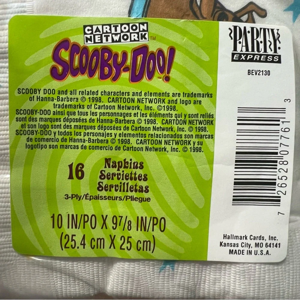 Vintage New 90s Scooby Doo Cartoon Network Party Napkins